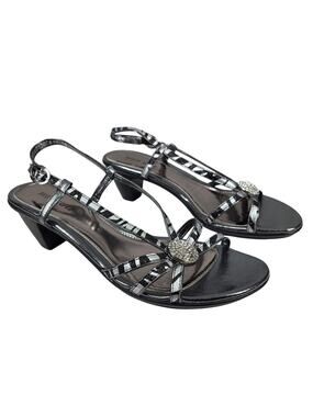 RUSTY LOPEZ METALLIC SLINGBACK SANDALS – WOMEN’S 40 – RHINESTONE DETAIL – NWOT